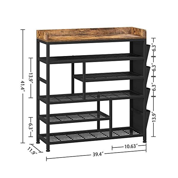   EnHomee-Metal-Shoe-Rack-for-Entryway-with-Boots-Storage-for-22-Pairs-Wood-Shoes-Rack-Wooden-Top-and-Side-Pocket-for-Entry-Entrance-Hallway-Black