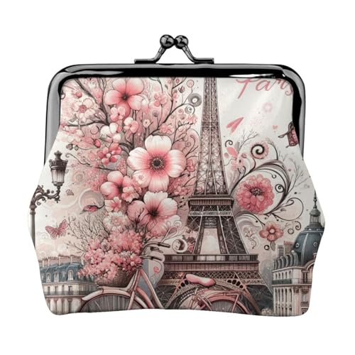 Pu Leather Buckle Coin Purse Paris-Eiffel-Tower-Buttefly Girls Kiss-Lock Change Purse Wallets