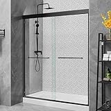 56''-60' W×72' H Black Shower Doors Glass Sliding 60 Inches,Semi Frameless Bathroom Sliding Glass Shower Door,Walk in Shower with 1/4' (6mm) Clear SGCC Tempered Glass