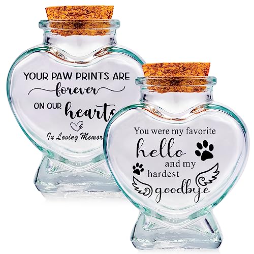 2 Stück Haustier-Erinnerungsflasche für Haare, Asche & Zähne - Glasfläschchen zur Aufbewahrung - Trostgeschenk bei Haustierverlust (Weiß, 1 STK Paw Prints+1 STK Hardest Goodby, Herz)