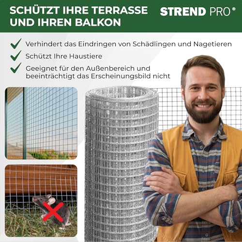 STREND PRO Maschendrahtzaun | Geschweißt - Verzinkt | 1m x 10m | 0,8 mm, 12,7x12,7mm | Kaninchendraht, Hasendraht, Volierendraht für Garten & Tierhaltung | Hasengitter, Hühnerzaun
