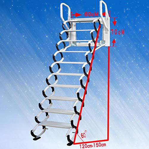 Heavy Duty Steel Metal Loft Wall Ladder Stairs Attic Household Pull Down Thick Folding Ladder Factory (Carbon Steel 2.5-3M,Black White)