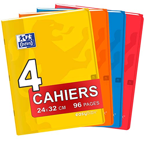 Oxford – Lote de 4 cuadernos Easybook 24 x 32 cm, cuadrados grandes, 96 páginas, grapadas 90 g, tapa de polipropileno, colores surtidos