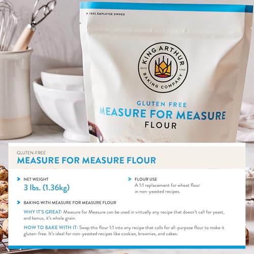 Image of King Arthur Measure for Measure Gluten-Free Flour: All-Purpose 1:1 Substitute for Wheat Flour, Non-GMO, Kosher Certified, 3 lbs Bag for Baking Cookies, Cakes, Muffins
