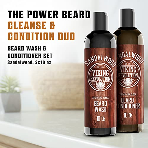 Beard Wash & Beard Conditioner Set W/Argan & Jojoba Oils - Softens & Strengthens - Natural Sandalwood Scent - Beard Shampoo W/Beard Oil (10Oz) #TOP1