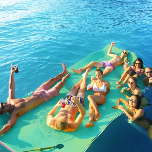 Floating Water Mat, 9 Ft Lily Pad Floating Mat, Tear-Resistant Family Water Lake Mat, 3-Layer Portable XPE Foam Mat for Adults and Pets, Used in Beach, Ocean, Pool(CyanWhitePink)