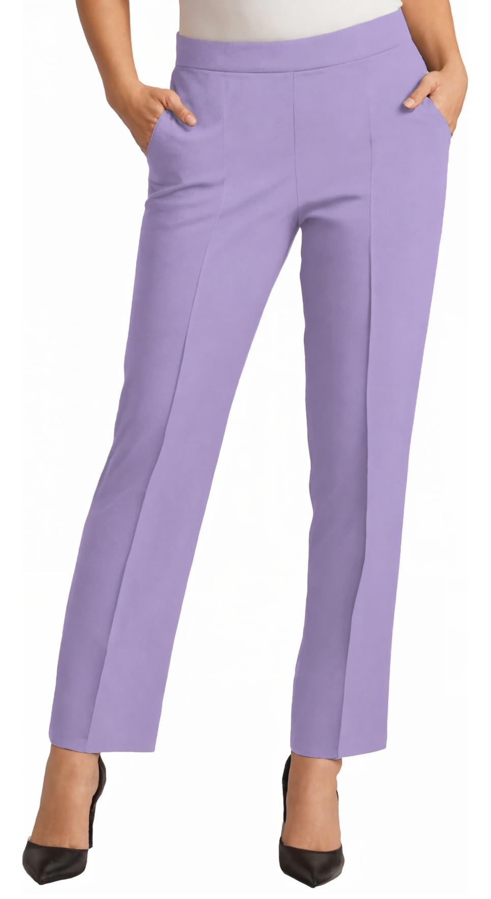 Insafians Women's Lilac Half Elasticated Pull Up Pants | Office Wear Trousers | Work Formal (As8, Numeric, Numeric_16, Regular, Long, )