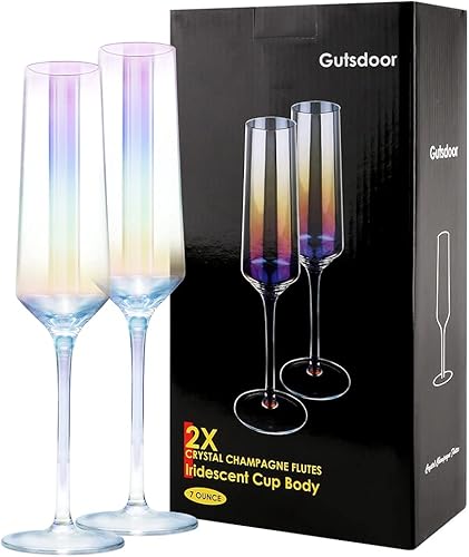 Miniatura 7 de Gutsdoor Juego de 2 copas de champán iridiscentes para boda, Navidad, San Valentín, copas de champán