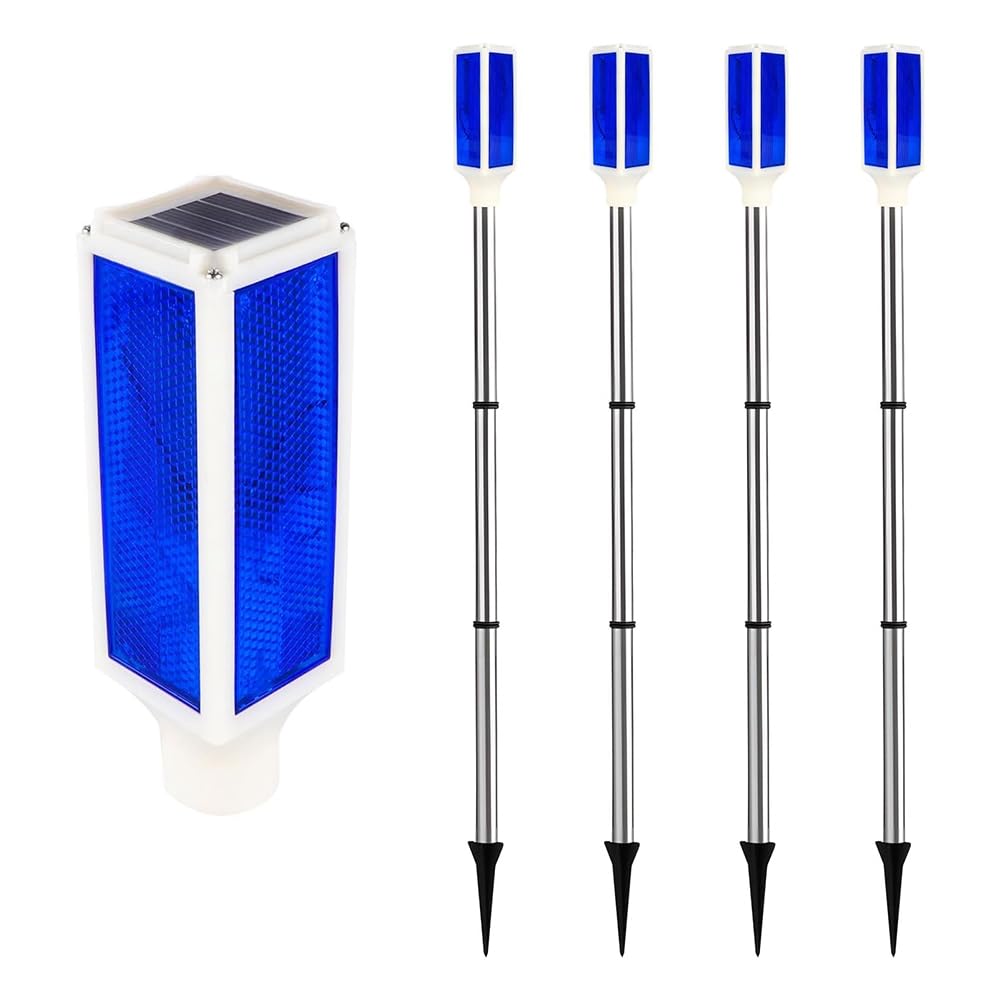 Lampes solaires d'extérieur bleues x4 étanches et réfléchissantes pour allée