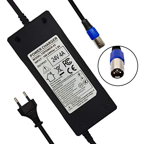 YZPOWER 24V 4A Adaptador de Cargador para Scooter Eléctrico, 29.4V Litio Cargador de Batería para Bicicleta eléctrica, Scooter Equilibrio monopatín Adaptador de Fuente de alimentación