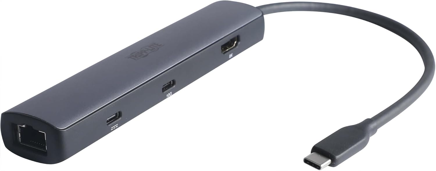 Tripp Lite USB C Hub 6-in-1 Multiport Adapter, 8K HDMI, USB C Port 100W PD Charging + 10 Gbps Data, 1 Gbps Ethernet, 2 USB 3.2 Ports, Plug-and-Play for Mac & Windows, 1-Year Warranty (U442-DOCK40-6)