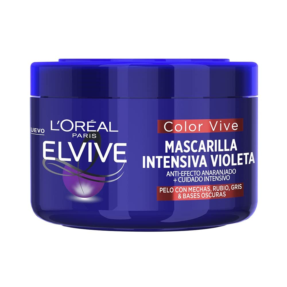 L’Oréal Paris Elvive Color Vive Mascarilla Intensiva Violeta Matizadora para el Pelo con Mechas, Decolorado Rubio o Gris Incluso en Bases Oscuras 250Ml