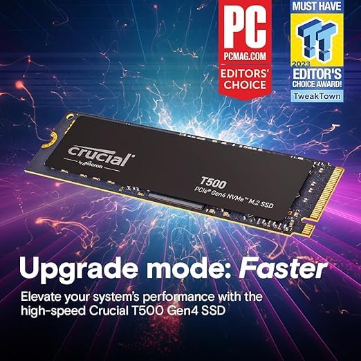 Image of Crucial T500 1TB Gen4 NVMe M.2 Internal Gaming SSD, Up to 7300MB /s, Laptop & Desktop Compatible + 1mo Adobe CC All Apps - CT1000T500SSD8