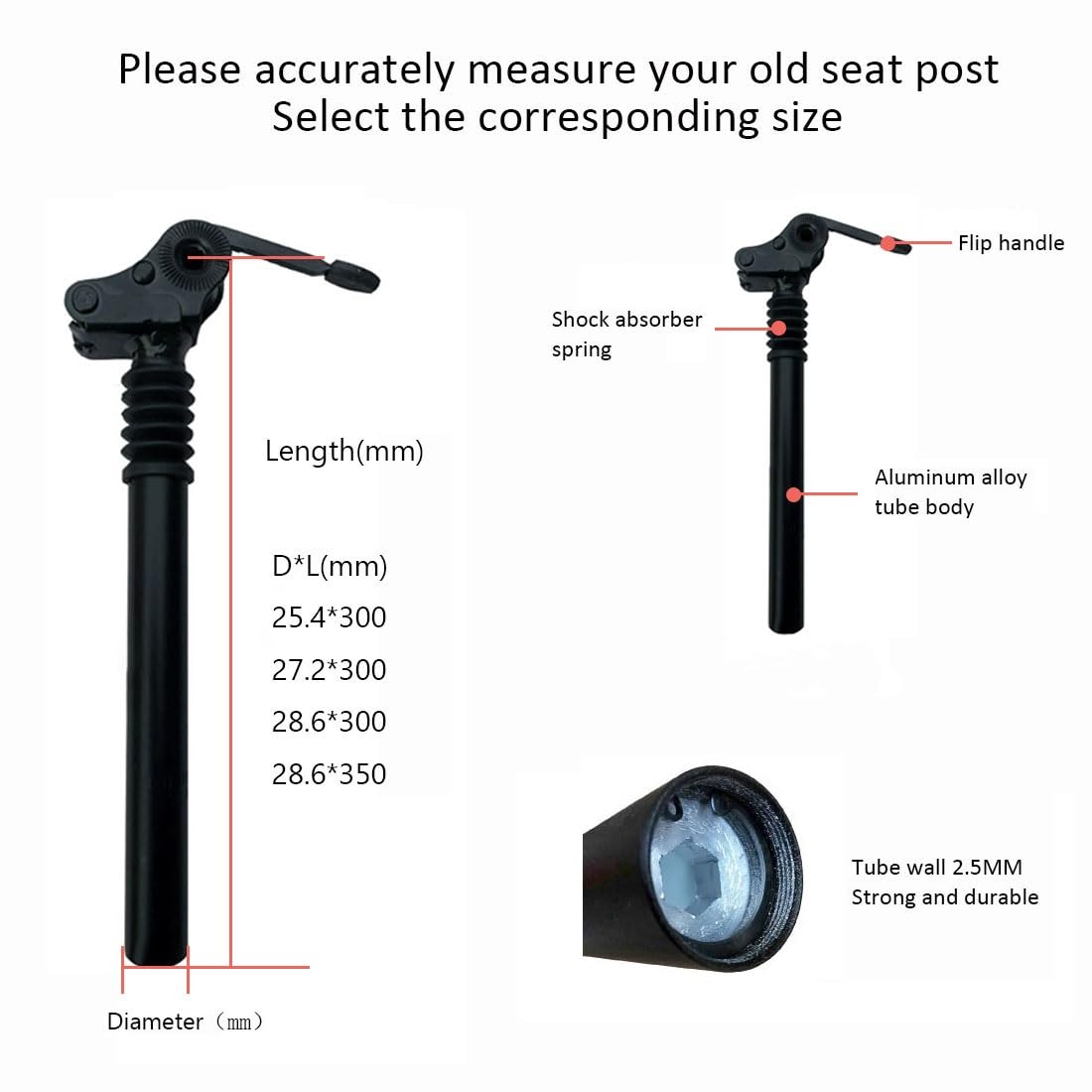 Tija de sillín abatible para Bicicleta, Soporte de sillín con suspensión amortiguada, 25,4 27,2 28,6 mm, para e-Bikes, Bicicletas Plegables Valet, Bicicletas urbanas