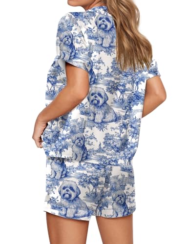 Image of SHESHOW Satin Pajamas for Women Set Preppy Animals Pjs Short Sleeve Shorts 2 Piece Loungewear Sets XS-XXL