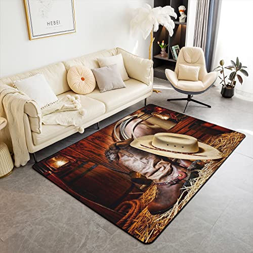 Homemissing Western Tapis de Salon 100x150cm Mat Vintage Denim Style antidérapant Tapis extérieur Wild West thème Tapis Salon Chambre Ultra Doux Lavable en Machine Doux Lavable Tapis Chambre