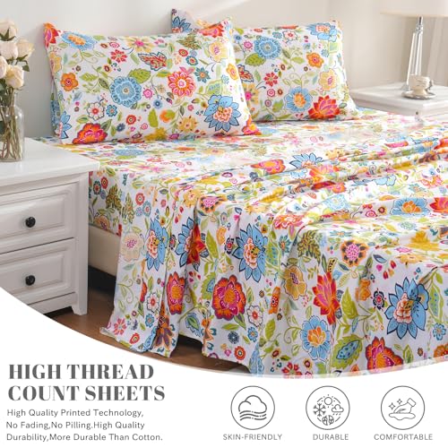 Bedlifes Twin Sheet Set Ultra Soft, Breathable, Silky Flower Deep Pocket 100% Microfiber Bedding, 3 Piece Twin Size with Floral Spring Design
