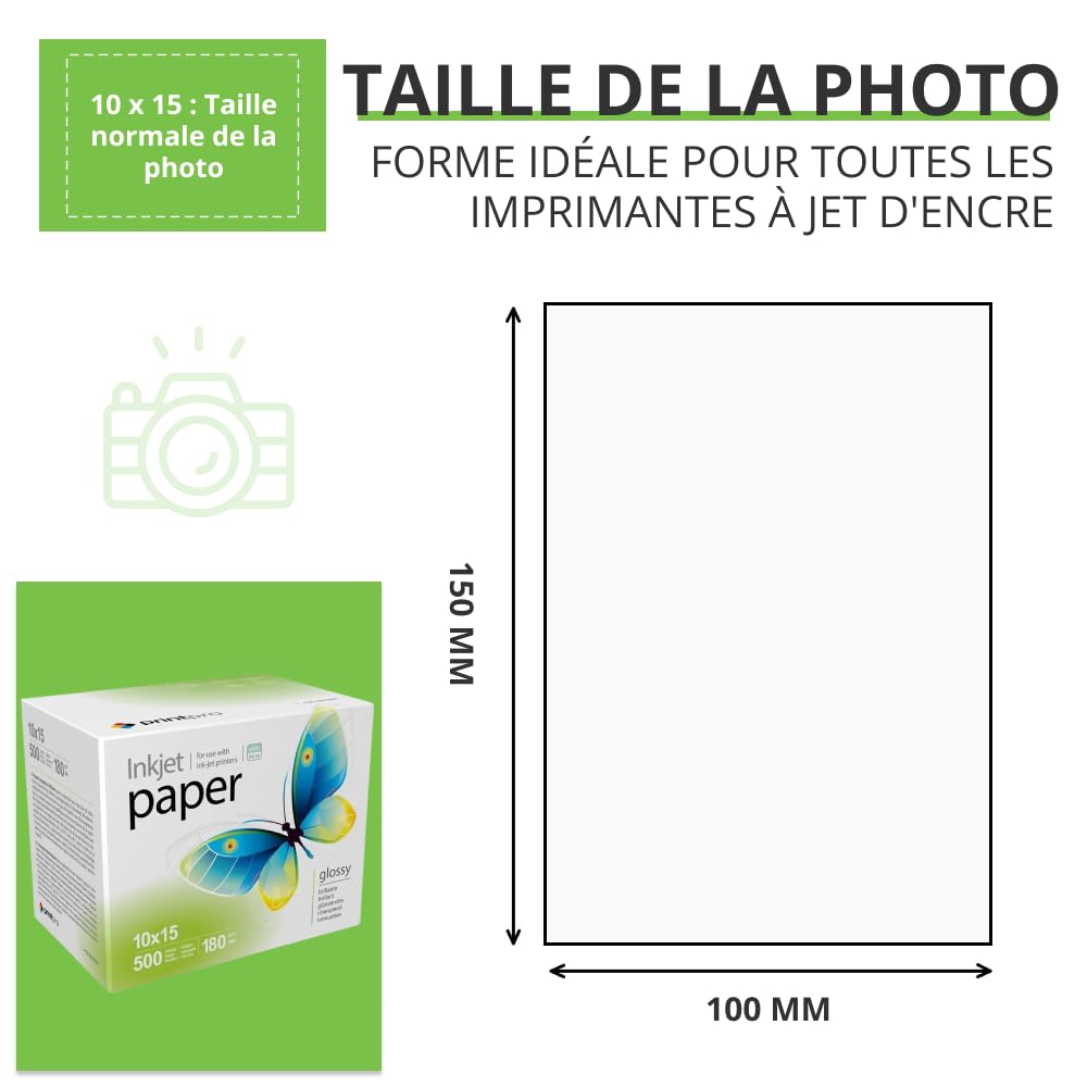 Papier photo PrintPro de COLORWAY 500 Feuilles 10x15 Haute Brillance 180 g/m² Immédiatement sec Imperméable pour toutes les imprimantes Laser/a Jet d'encre