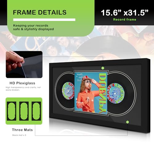Image of DUENPY 15.6x31.5 Vinyl Frame For 12.5x12.5 Cover Double Black Mat | Displays 12.5x12.5 Album Cover Art, Supports Wall Mounting For Home Music-Themed Wall Decor.
