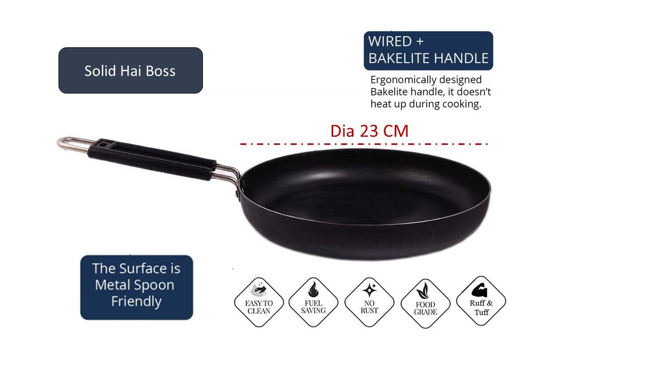 LooksGood Indian Iron cookware Combo Dosa Tawa (25cm Dia) + Fry Pan (23 cm) + Kadahi (24 cm) (Iron) 1