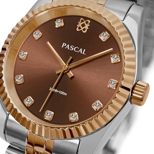 Image of PASCAL Timeless Classic Diamond Watch for Women Men, Swiss Quartz | Lab-Grown Diamonds, Sapphire Crystal, Stainless Steel Strap, 10 ATM Waterproof, Luxury Watch Gift,Fits Wrist 6.5 inch-9.5 inch