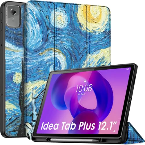 Image of Robustrion Cover for Lenovo Idea Tab Plus 12.1 inch Cover Case with [Pencil Holder], Trifold Cover Case for Lenovo Idea Tab Plus Tablet Cover [Auto Sleep Wake Support] - Night