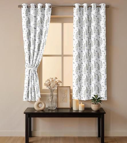 Image of Ultimate Trends Room Darkening Digital Printed Floral Geomatrical Prints Curtain 65-70% Opacity,Diamond Eyelets, Tie Back, Floral Geomatrical, 8 FEET Pack of 1,Yellow and Gray