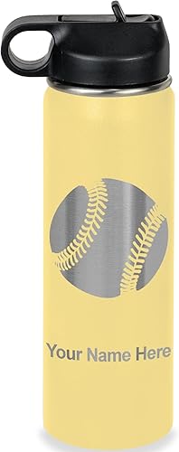 Vista 69 de LaserGram Botella de agua personalizada, pelota de béisbol, acero inoxidable de doble pared aislada al vacío con popote superior, regalo grabado