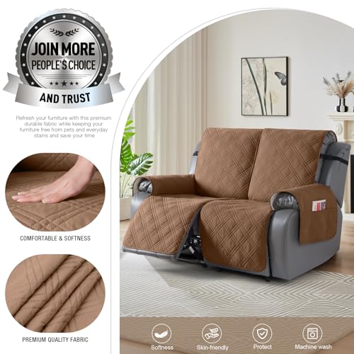 Image of TAOCOCO 100% Waterproof Loveseat Recliner Cover, Non Slip Split Recliner Couch Cover with Elastic Straps, Washable Reclining Sofa Cover Furniture Protector for Kids, Pets(2 Seater, Brown)