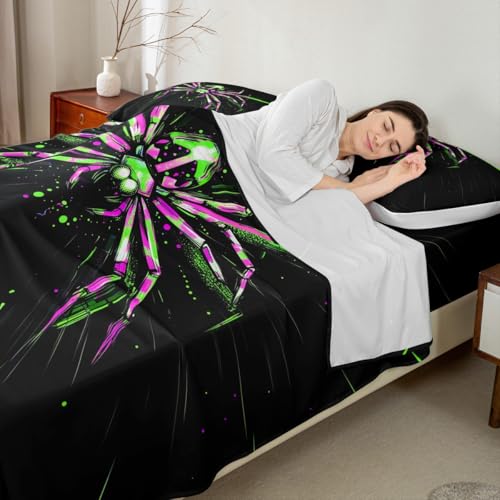 Parure de lit gothique araignée violette avec drap-housse et taies