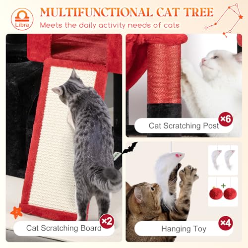 Image of Globlazer Heavy Duty Cat Tree 78 inch Sturdy Gothic Cat Tower for 20lbs Large Adult Cats, Symmetrical Aesthetic Big Goth Cat Tree with Extra Large Platform, 2 Scratching Boards, Z78, Black Red