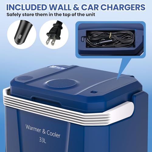 Image of 35QT Electric Cooler, Portable Car Refrigerator & Plug-In Cooler with 12V DC & AC Power, Travel Cooler for Camping, Road Trips, Truck Travel & Home Use, car fridge with Locking Handle