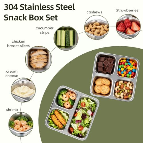 Tanjiae Stainless Steel Snack Box for Kids & Toddlers, 4-Pack 600ml Multi-Compartment Leak Proof Small Food Containers with Lids - Reusable Metal Bento Box for Daycare, School, Travel, Camping by Tanjiae - Used condition - Image 5