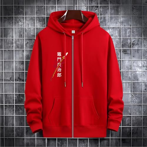 Image of Anime Zipper Hoodie for Men Stylish | Regular Fit Demon - Slayer Printed Hoodie | Cotton Fleece Long Sleeve Zip Up Hoodie Sweatshirts