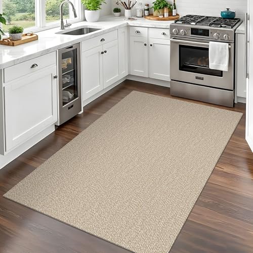 EARTHALL Washable Entryway Rug, Non Slip Area Rug, 3x5 Ft, Sand/Beige | Washable Braided Mudroom Rug, Non Slip Rubber Dot Backed, For Kitchen, Foyer,