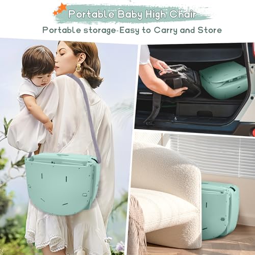 4 in 1 portable baby high chairconvertible highchair for babies and toddlers-foldable infant booster seatcarry small boxdining chairtoddler high chair with 5-point harnessremovable tray-green
