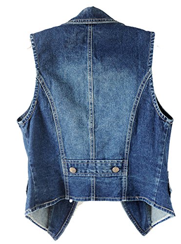 Kedera Women's Lapel Washed Blue Denim Vest Button Up Waistcoat Jean Jacket2