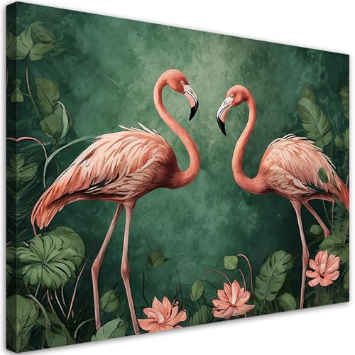 Feeby - Tableau sur Toile - Decoration Murale Peinture - Flamants roses Animaux tropicaux - 90x60 1partie - Chambre Toiles Intissé - Tableaux chambre à...