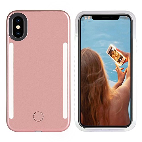 Wellerly iPhone Xs Max Case, LED Illuminated Selfie Light Cell Phone Case Cover [Rechargeable] Dual Light Up Luminous Selfie Flashlight Case for iPhone Xs Max 6.5inch (Rose Gold) - Thumbnail 3