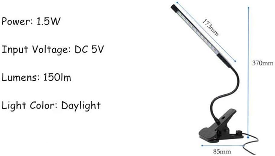 Small Black Table lamp USB Smart LED Touch Dimmable Flexible USB Eye-Care Reading Light Adjustable LED Solid Clip Laptop Bedroom Desk Study Lamp (Color : White) (Black)