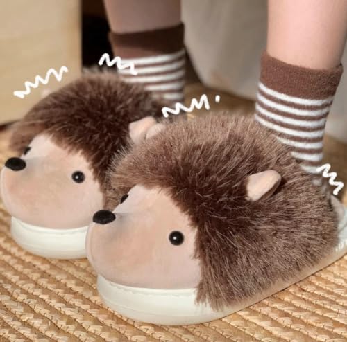 Cute Hedgehog Slippers for Woman Wild Animal Fuzzy Plush Funny Slipper Cozy Soft Winter Warm House Shoes for Indoor/Outdoor2
