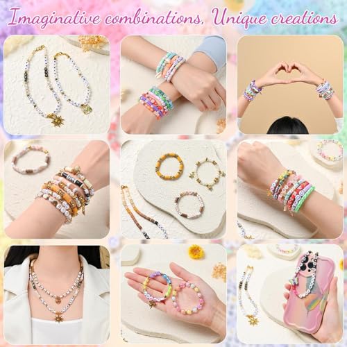 Image of CURVE CREATION Jewellery Making Kit Bracelet Making Kit Macaron Color for Bracelet Making Clay Beads Kit Letter with Unicorn Pendants, Crystal Star Flower Hair Set for DIY Jewelry Crafts (Multicolor 3)