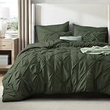 Bedsure Twin XL Comforter Set - Extra Long 5 Pieces Dorm Bedding Sets, GentleSoft™ Pinch Pleat Olive Green Bed in a Bag with Pintuck Comforter, Sheets, Pillowcase & Sham