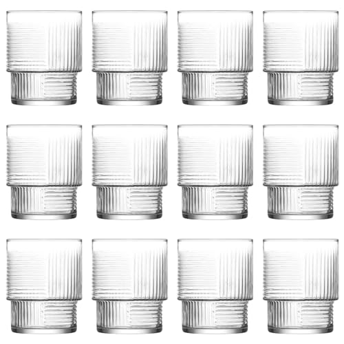LAV 12x 325ml Helen Verres à Whisky Empilables - Verre Taillé Whiskey Rhum Vodka Gin Scotch Glace Démodé Cocktail Buvant Verre Cadeau Ensemble