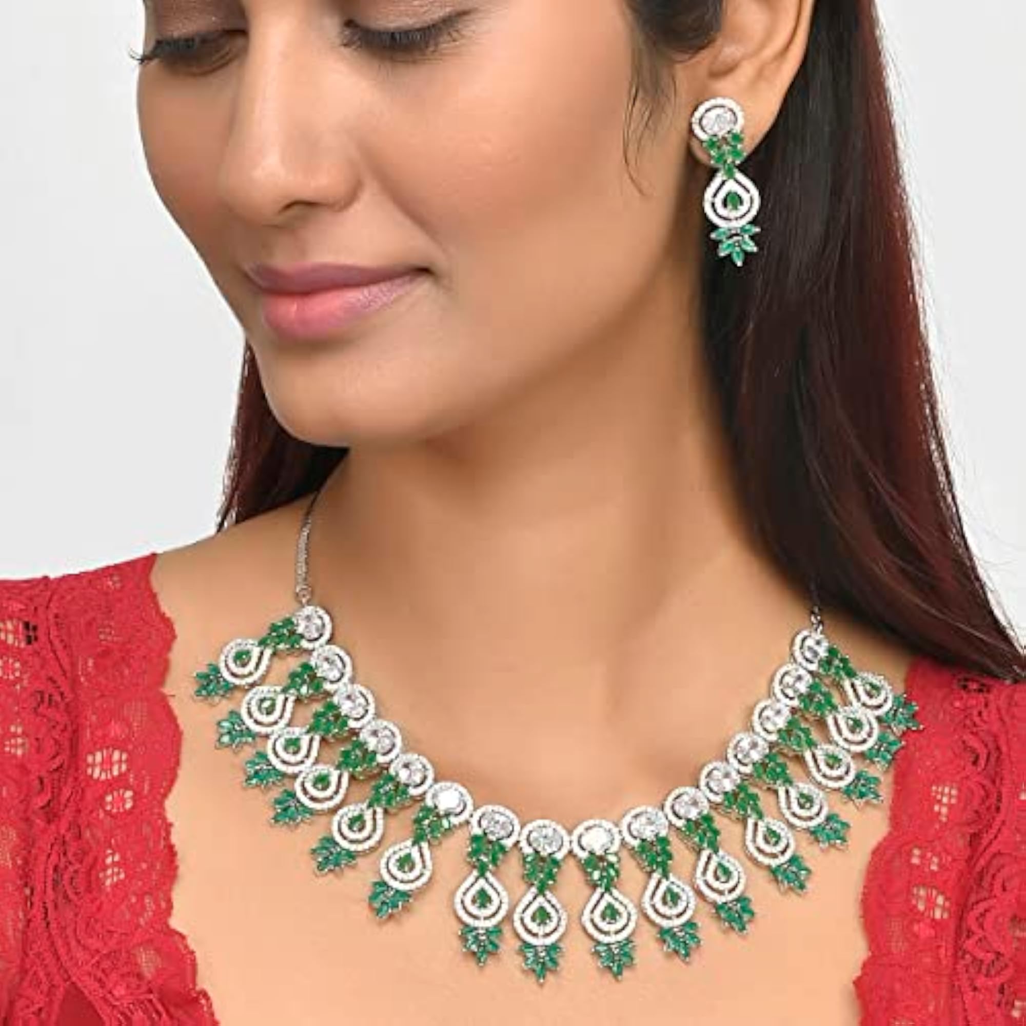 Voylla Zircon Brass Plated Choker Necklace Set