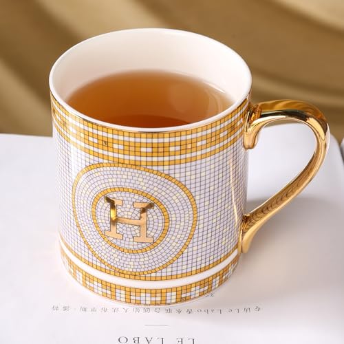 Taza de porcelana con borde dorado y diseño mosaico, 14oz miniatura 5