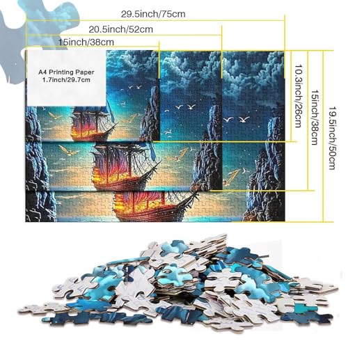 Puzzle para adultos de 1000 piezas de papel sobre barco de vela y luna mística 5