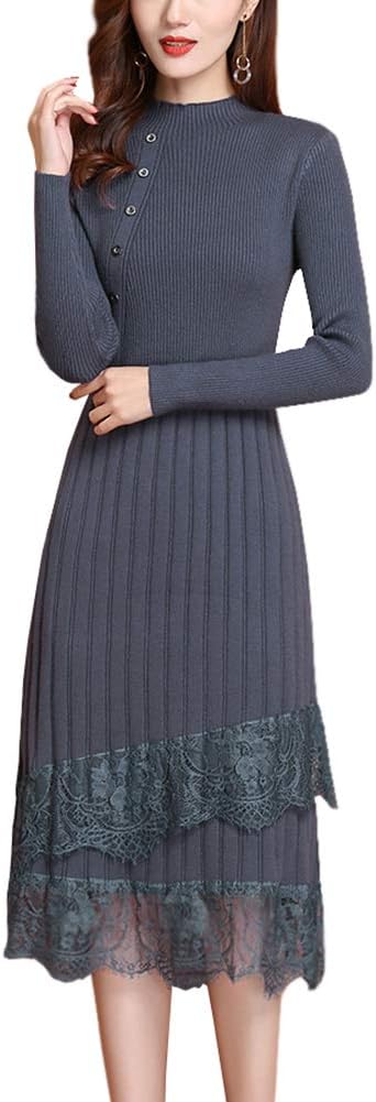Amazon Co Jp 柚月 ニットワンピース レディース 秋冬 ロング レース ニットドレス ニットワンピ 結婚式 お呼ばれ 長袖 グレー 服 ファッション小物