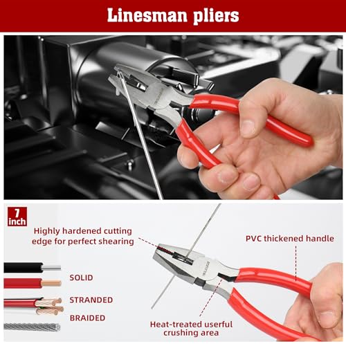 Image of TOOLEAGUE 8Pcs Pliers Set with Storage Bag,Red | Groove Joint,Long Nose,Slip Joint, Diagonal, Linesman Plier,Adjustable Wrench for DIY and Multi-Use