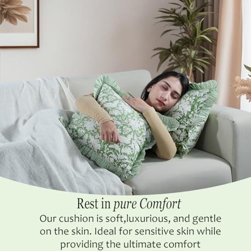 CPC Olive Green Ruffle Throw Pillow Covers for Couch, 24x24 Inch Cotton Stripe Ruffle Couch Pillows for Living Room, Hidden 20 Inch Zipper Boho Pillow Case or Cute Outdoor Pillows by CPC COTTON PRINT CLUB - Image 9